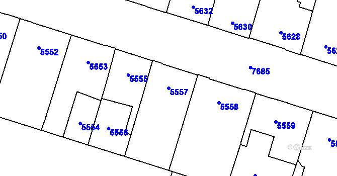 Parcela st. 5557 v KÚ Prostějov, Katastrální mapa