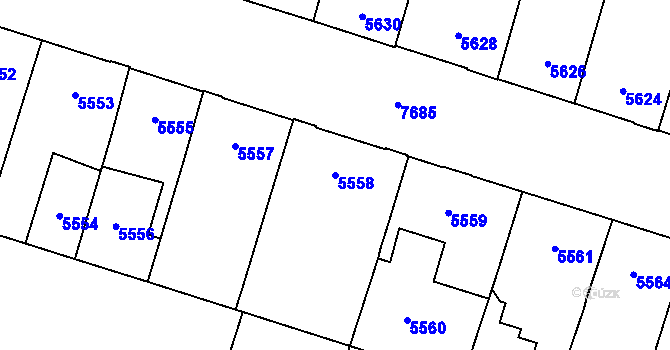 Parcela st. 5558 v KÚ Prostějov, Katastrální mapa