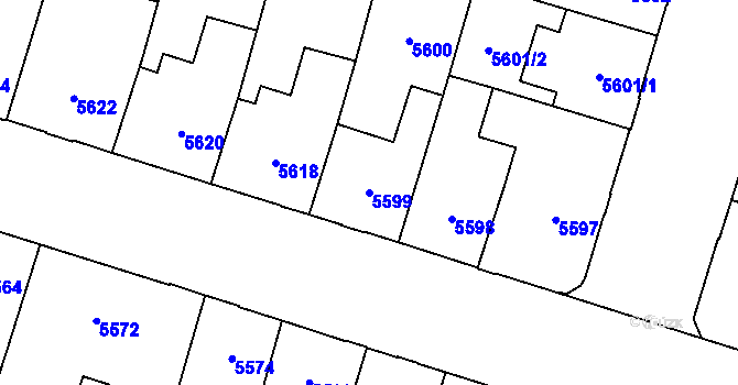 Parcela st. 5599 v KÚ Prostějov, Katastrální mapa