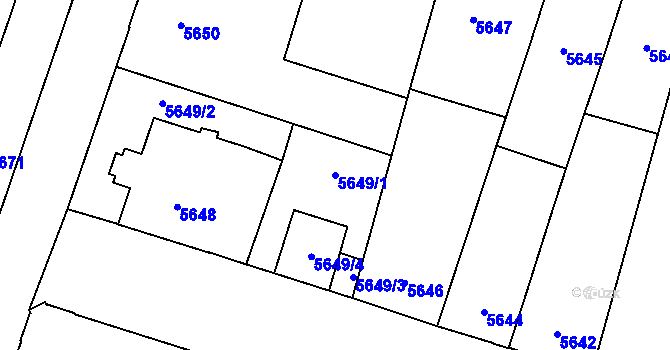 Parcela st. 5649/1 v KÚ Prostějov, Katastrální mapa