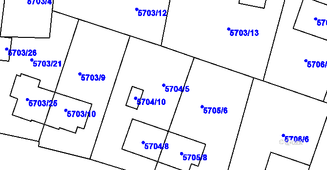 Parcela st. 5704/5 v KÚ Prostějov, Katastrální mapa