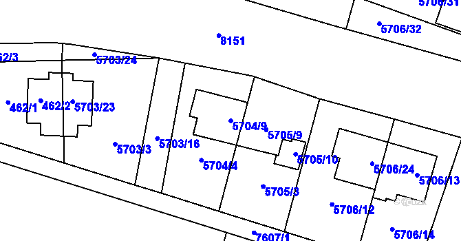 Parcela st. 5704/9 v KÚ Prostějov, Katastrální mapa