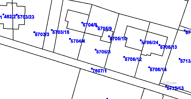 Parcela st. 5705/3 v KÚ Prostějov, Katastrální mapa