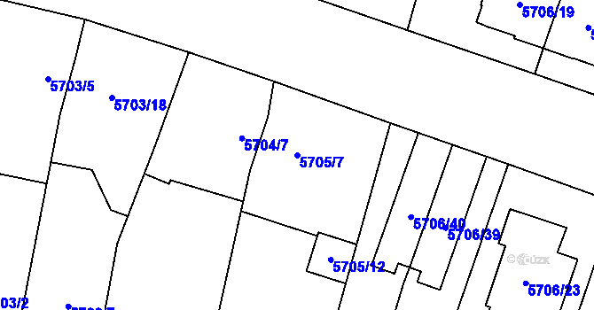 Parcela st. 5705/7 v KÚ Prostějov, Katastrální mapa