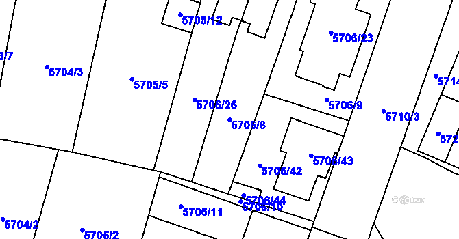 Parcela st. 5706/8 v KÚ Prostějov, Katastrální mapa