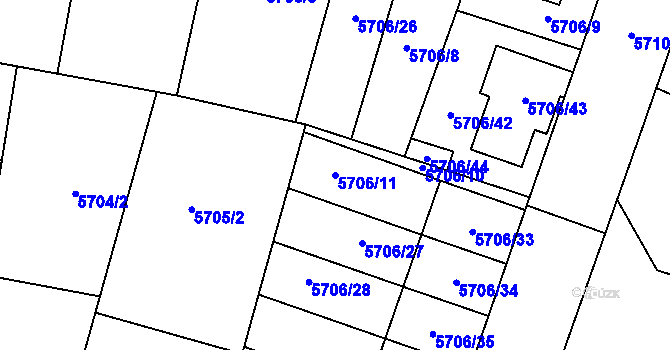 Parcela st. 5706/11 v KÚ Prostějov, Katastrální mapa