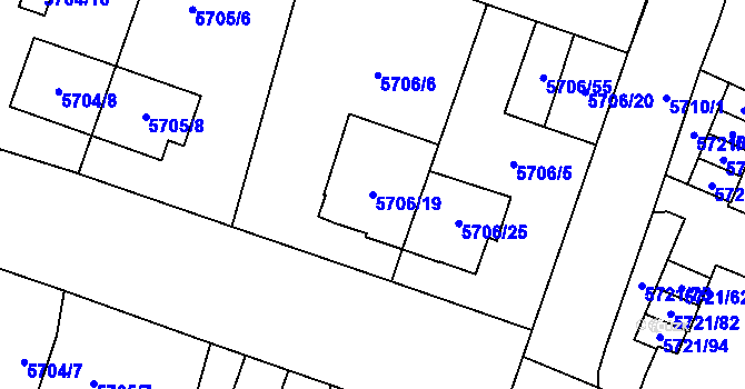 Parcela st. 5706/19 v KÚ Prostějov, Katastrální mapa