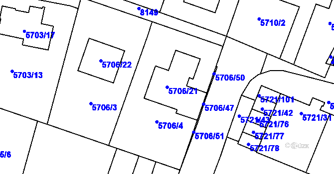 Parcela st. 5706/21 v KÚ Prostějov, Katastrální mapa