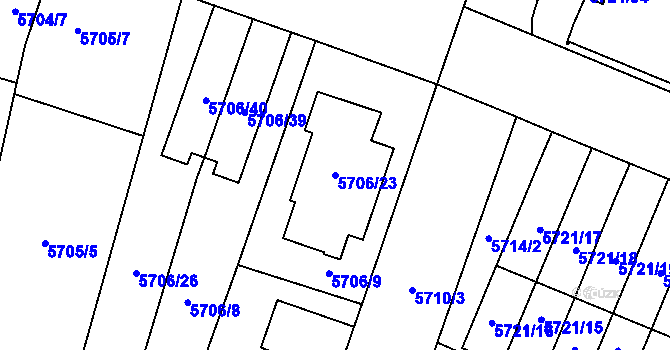 Parcela st. 5706/23 v KÚ Prostějov, Katastrální mapa