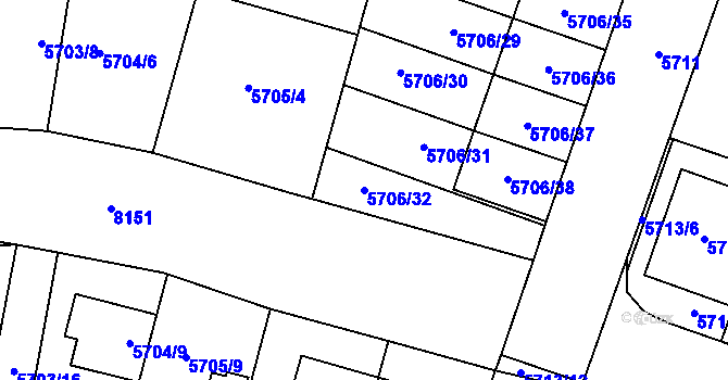 Parcela st. 5706/32 v KÚ Prostějov, Katastrální mapa