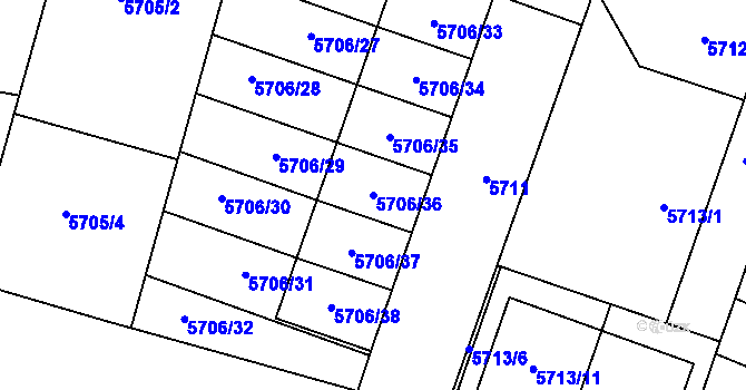 Parcela st. 5706/36 v KÚ Prostějov, Katastrální mapa