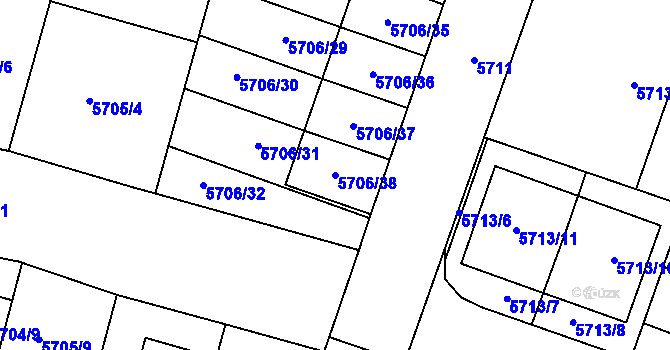 Parcela st. 5706/38 v KÚ Prostějov, Katastrální mapa