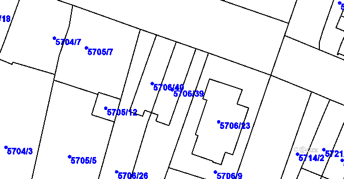 Parcela st. 5706/39 v KÚ Prostějov, Katastrální mapa