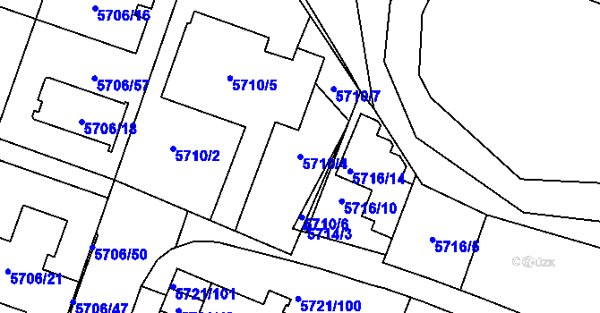 Parcela st. 5710/4 v KÚ Prostějov, Katastrální mapa