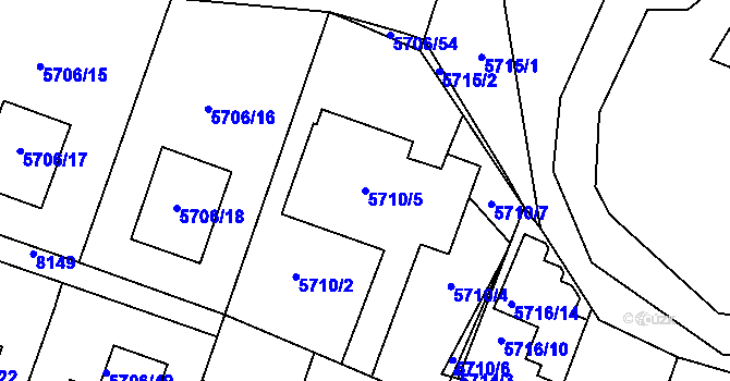 Parcela st. 5710/5 v KÚ Prostějov, Katastrální mapa