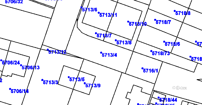 Parcela st. 5713/4 v KÚ Prostějov, Katastrální mapa