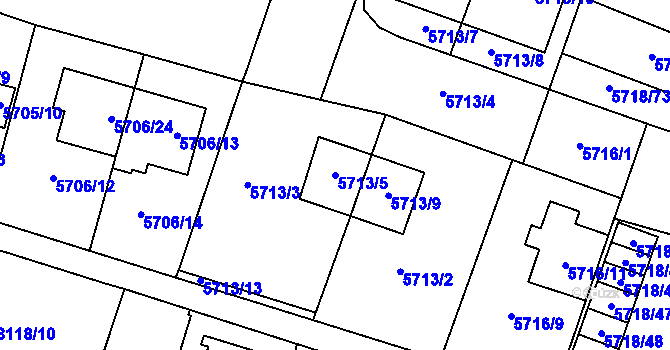 Parcela st. 5713/5 v KÚ Prostějov, Katastrální mapa