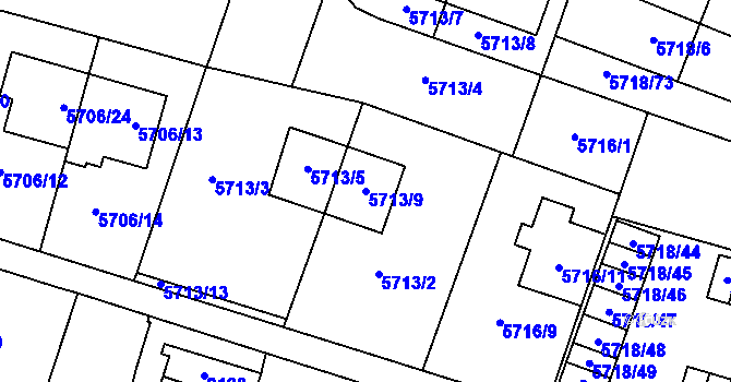Parcela st. 5713/9 v KÚ Prostějov, Katastrální mapa