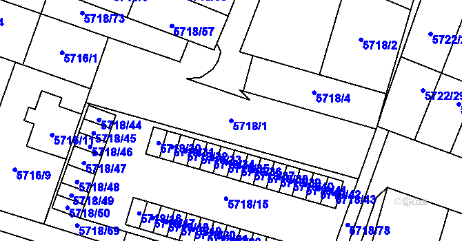 Parcela st. 5718/1 v KÚ Prostějov, Katastrální mapa