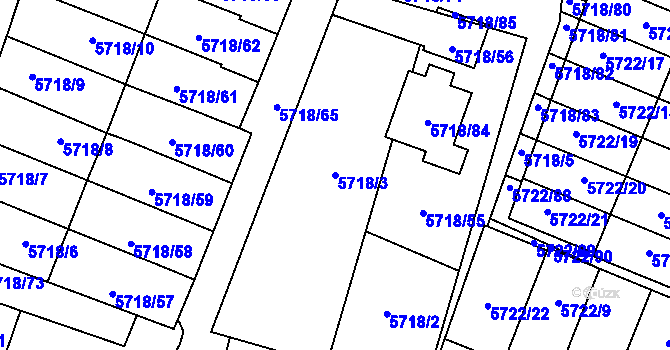 Parcela st. 5718/3 v KÚ Prostějov, Katastrální mapa