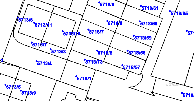 Parcela st. 5718/6 v KÚ Prostějov, Katastrální mapa