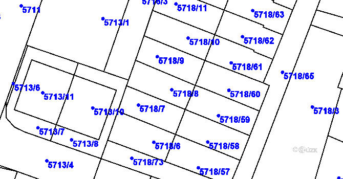 Parcela st. 5718/8 v KÚ Prostějov, Katastrální mapa