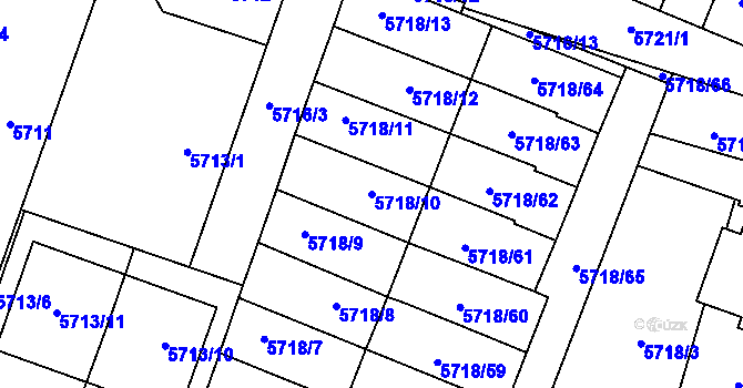 Parcela st. 5718/10 v KÚ Prostějov, Katastrální mapa