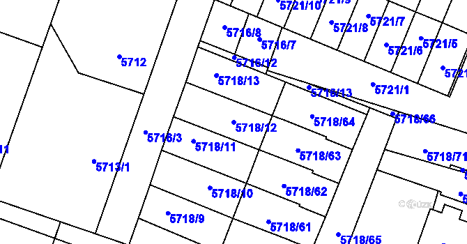 Parcela st. 5718/12 v KÚ Prostějov, Katastrální mapa
