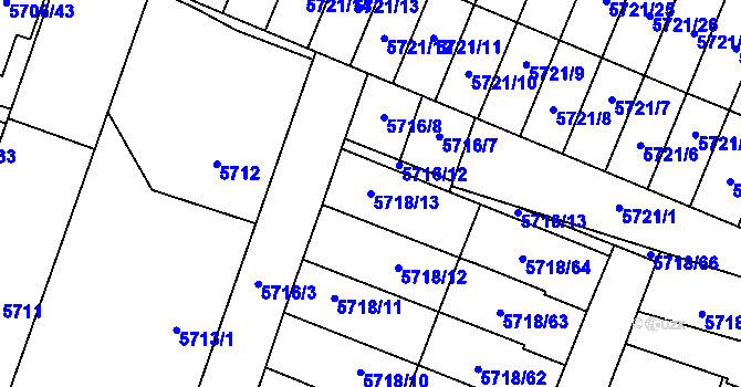 Parcela st. 5718/13 v KÚ Prostějov, Katastrální mapa