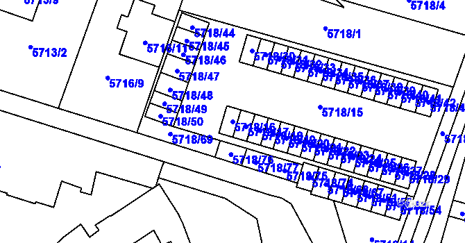 Parcela st. 5718/16 v KÚ Prostějov, Katastrální mapa