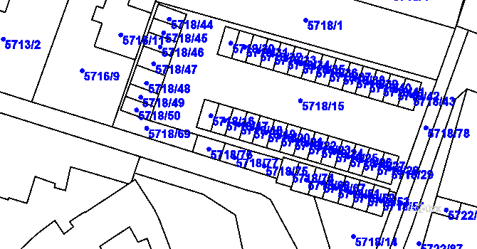 Parcela st. 5718/18 v KÚ Prostějov, Katastrální mapa