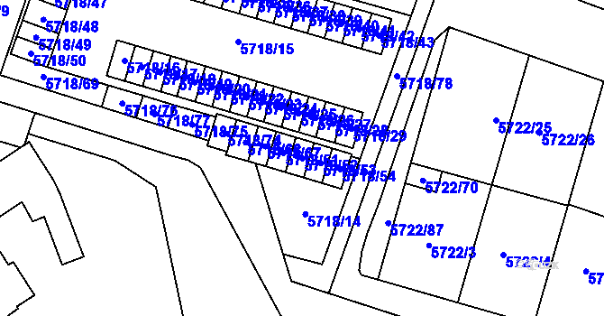 Parcela st. 5718/52 v KÚ Prostějov, Katastrální mapa