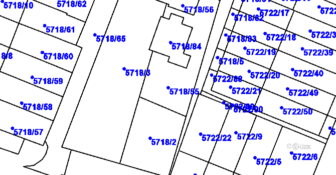 Parcela st. 5718/55 v KÚ Prostějov, Katastrální mapa