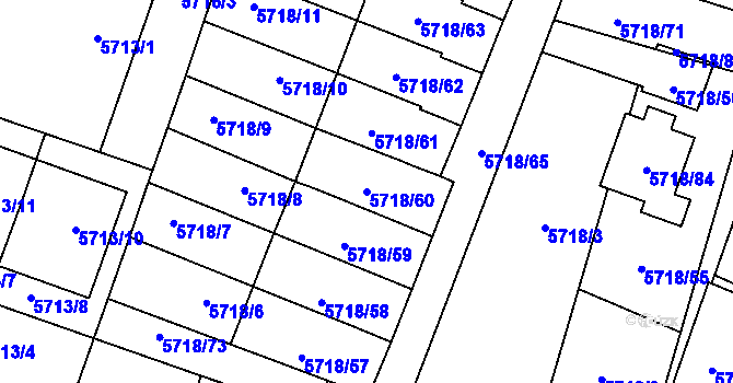 Parcela st. 5718/60 v KÚ Prostějov, Katastrální mapa