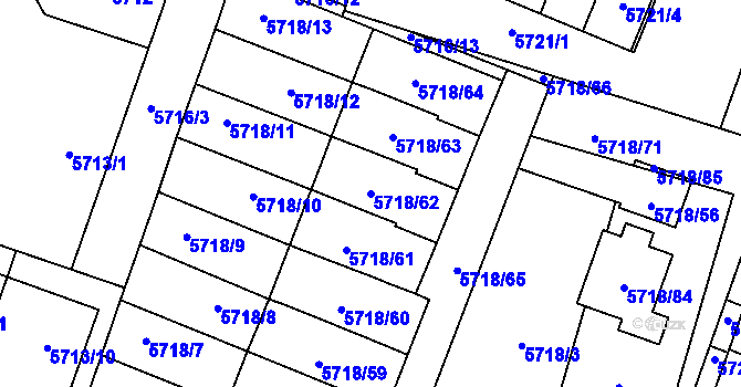Parcela st. 5718/62 v KÚ Prostějov, Katastrální mapa