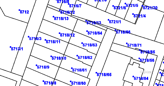 Parcela st. 5718/63 v KÚ Prostějov, Katastrální mapa