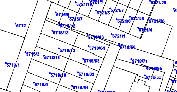 Parcela st. 5718/64 v KÚ Prostějov, Katastrální mapa