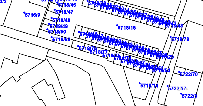 Parcela st. 5718/75 v KÚ Prostějov, Katastrální mapa