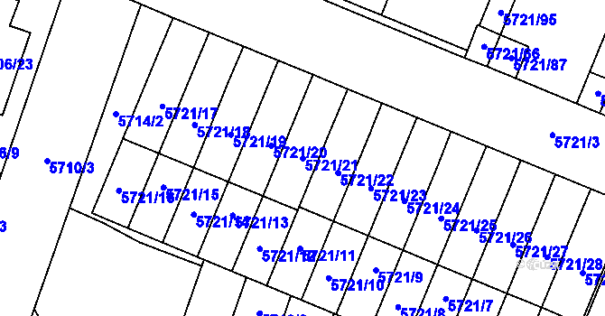 Parcela st. 5721/21 v KÚ Prostějov, Katastrální mapa