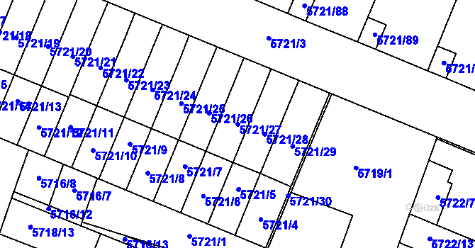 Parcela st. 5721/27 v KÚ Prostějov, Katastrální mapa