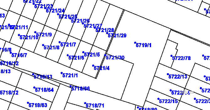 Parcela st. 5721/30 v KÚ Prostějov, Katastrální mapa