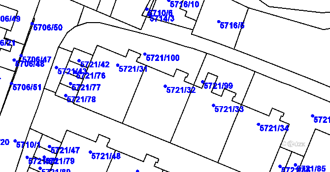 Parcela st. 5721/32 v KÚ Prostějov, Katastrální mapa