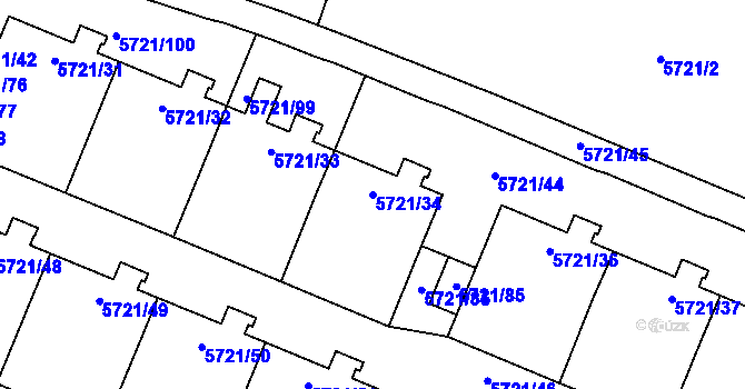 Parcela st. 5721/34 v KÚ Prostějov, Katastrální mapa