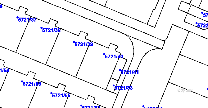Parcela st. 5721/40 v KÚ Prostějov, Katastrální mapa