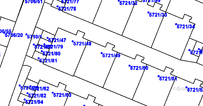 Parcela st. 5721/49 v KÚ Prostějov, Katastrální mapa