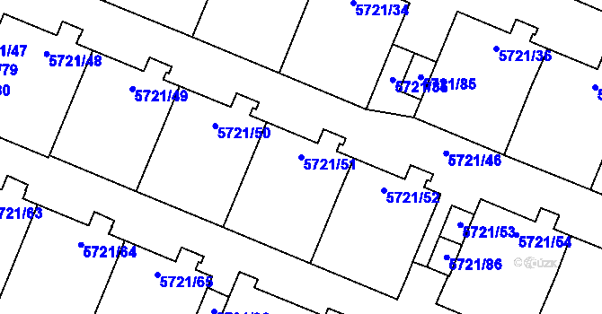 Parcela st. 5721/51 v KÚ Prostějov, Katastrální mapa