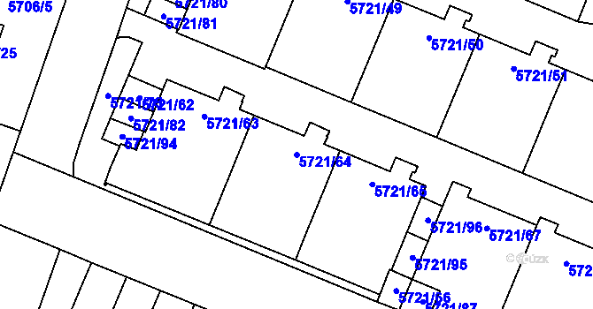 Parcela st. 5721/64 v KÚ Prostějov, Katastrální mapa