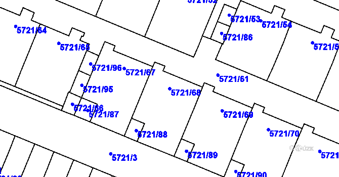 Parcela st. 5721/68 v KÚ Prostějov, Katastrální mapa