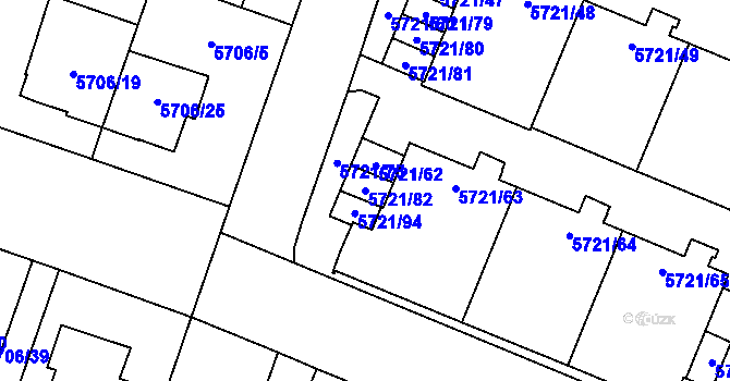 Parcela st. 5721/82 v KÚ Prostějov, Katastrální mapa
