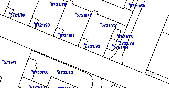 Parcela st. 5721/92 v KÚ Prostějov, Katastrální mapa